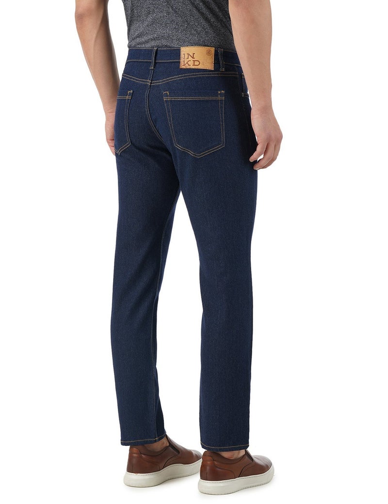 inkd جينز رجالي ضيق - متوسط الارتفاع | مزيج القطن | غرزة التباين | قماش قابل للتمدد | تصميم كلاسيك 5 بوكت - Image 3